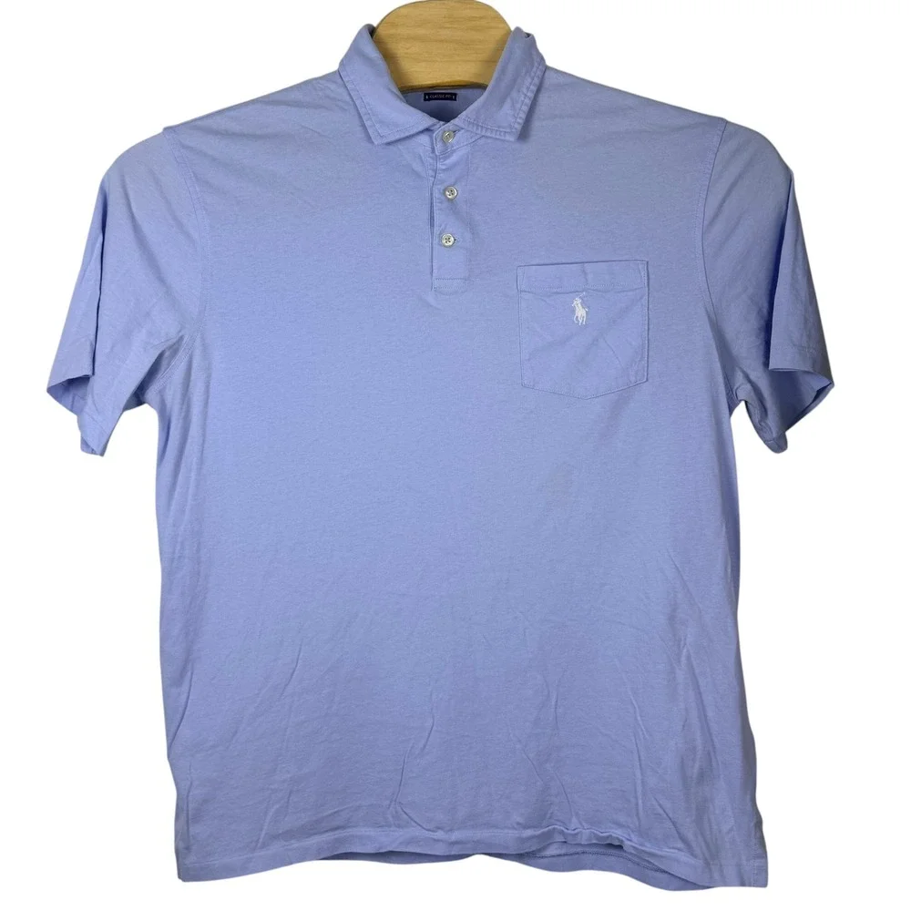 Polo Ralph Lauren Polo Shirt Mens Large Blue Classic Fit Pony Pocket Soft Cotton